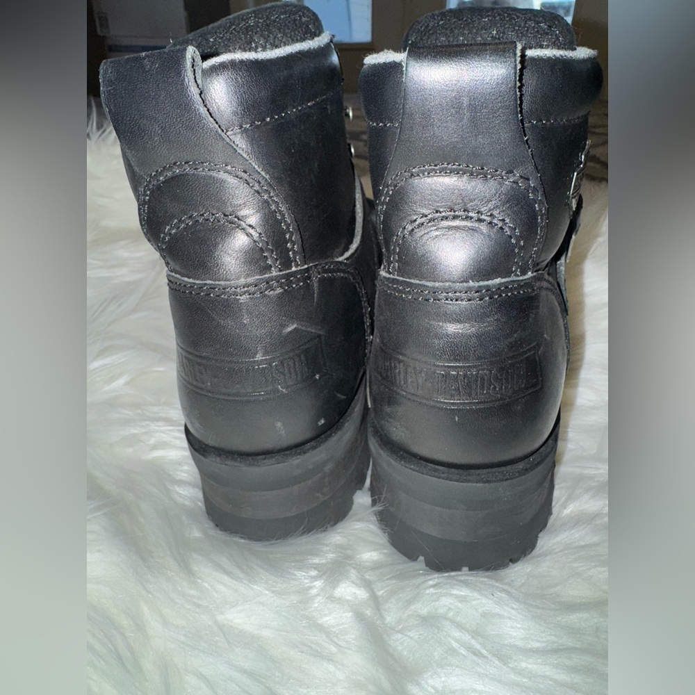 Harley Davidson 7 Black Hi Top Boots Leather Buckle Lace Up 81024 FADED GLORY 6” - Picture 4 of 6